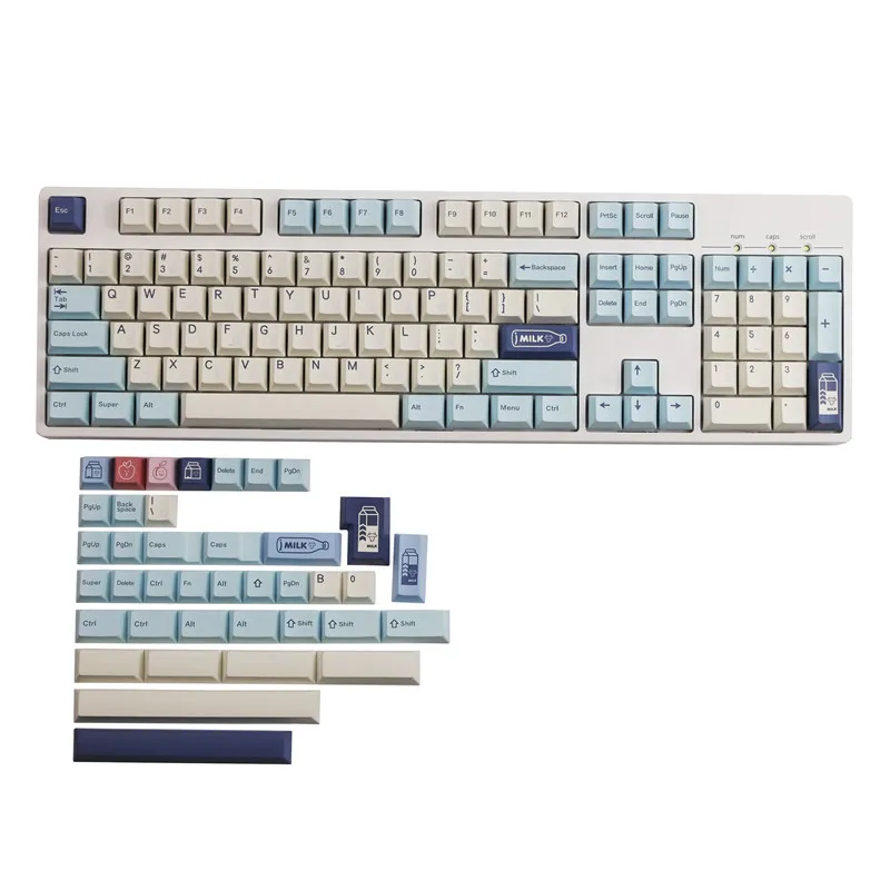 Teclas de leche afrutada de 140 teclas, perfil de cereza, sublimación de tinte, teclas PBT para teclado MX doble B ISO, entrada 2.25u 2.75u, espacio dividido