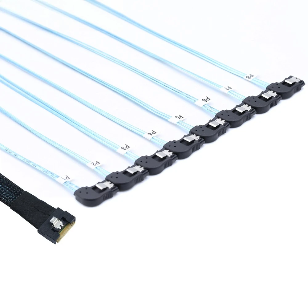 Slimline 4.0 SFF-8654 8i Cable de conversión de disco duro totalmente incluido enchufable a 8SATA curvo a la izquierda Longitud opcional 0,5 M 1 M - imagen 3