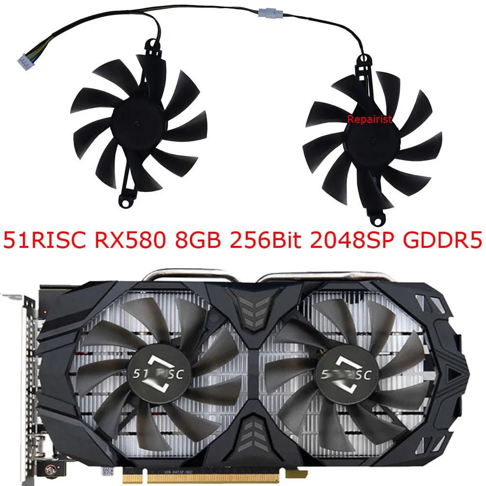 2Pcs/Set,Ventilador de tarjeta gráfica,tarjeta de video,tarjeta grafica,placa rx 580 de 8gb Ventilador,para alseye RX580 8g,para sheli 51risc rx 580 8gb,para ziway rx 580 8g,para MLLSE rx580 8gb,Sustituir FL8015 12VB - imagen 5