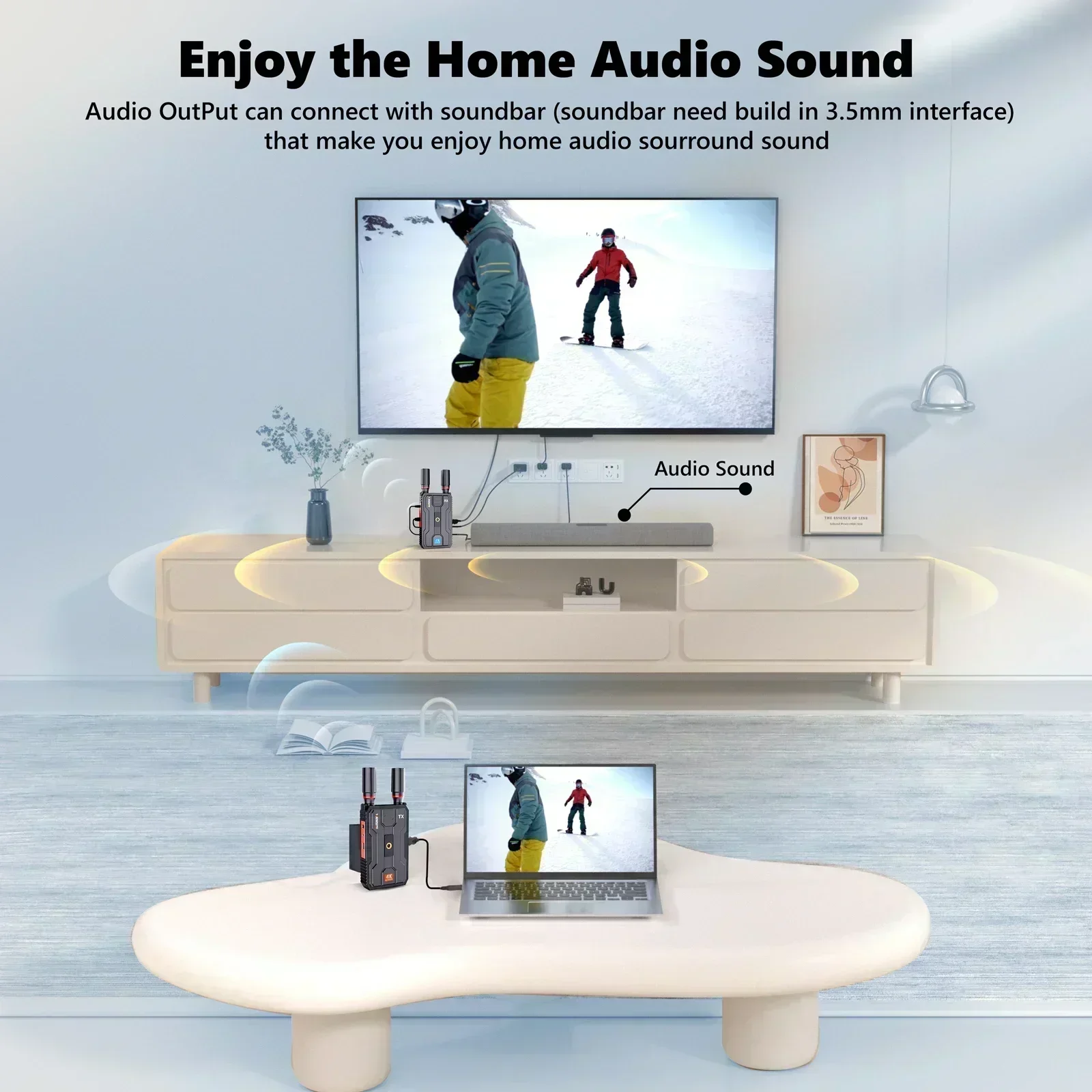 VRRIIS WL097 PRO 4k sistema de transmisión de vídeo inalámbrico 400m para ordenador portátil cámara transmisión vídeo Audio a TV proyector Monitor - imagen 5