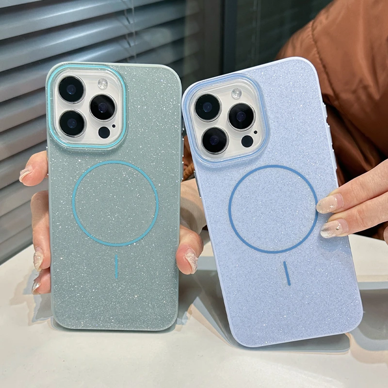 Para Magsafe Glitter Bling funda de teléfono para iPhone 16 15 14 13 12 11 Pro Max Plus carga inalámbrica magnética cubierta de caramelo de moda