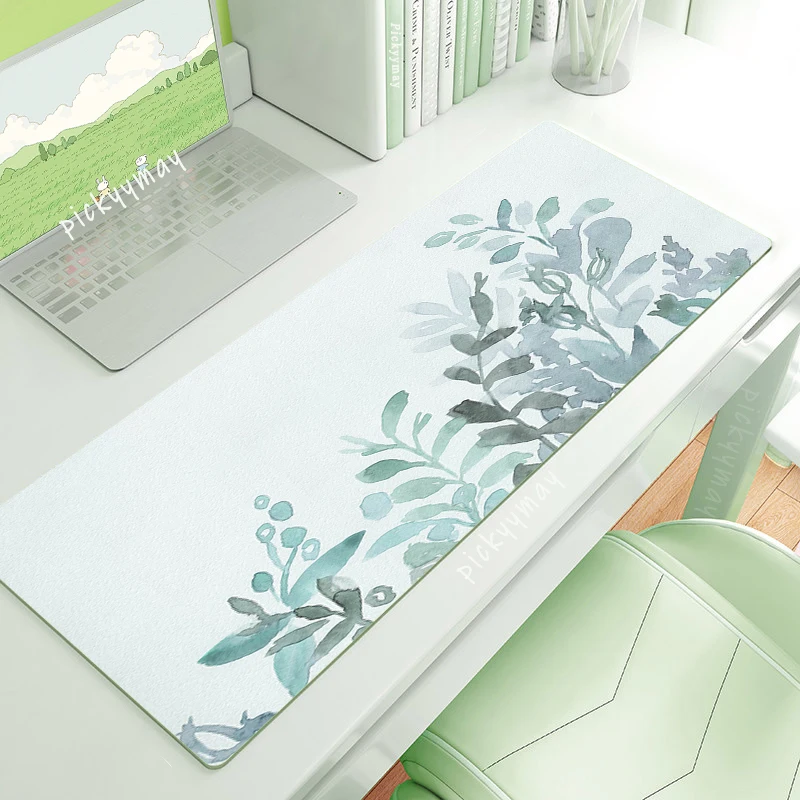 Alfombrillas de ratón grandes de plantas verdes, alfombrilla de teclado artística, alfombrilla de escritorio de oficina para regalo, borde de bloqueo, 80x30cm