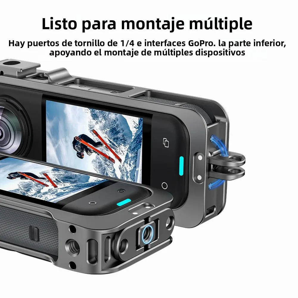 Jaula de marco de aluminio para Insta360 X5, carcasa de Metal para zapata fría con cubierta de lente de silicona para Insta 360 X5, accesorios duraderos - imagen 3