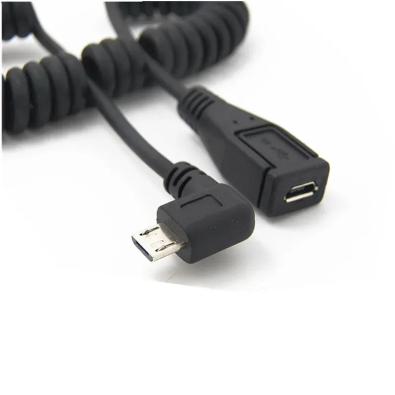 Espiral en espiral USB Micro macho a Micro USB hembra ángulo izquierdo derecho curva estiramiento resorte rizo Cable Flexible - imagen 5