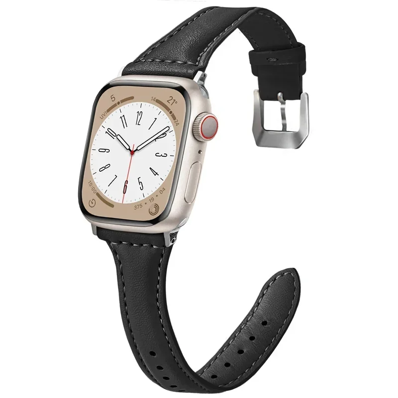 Correa de cuero delgada para Apple Watch 10 11, 46mm, 40mm, 44mm, 45mm, 42mm, 41mm, pulsera deportiva iWatch series 9 8 SE ultra 2 3 49mm - imagen 3