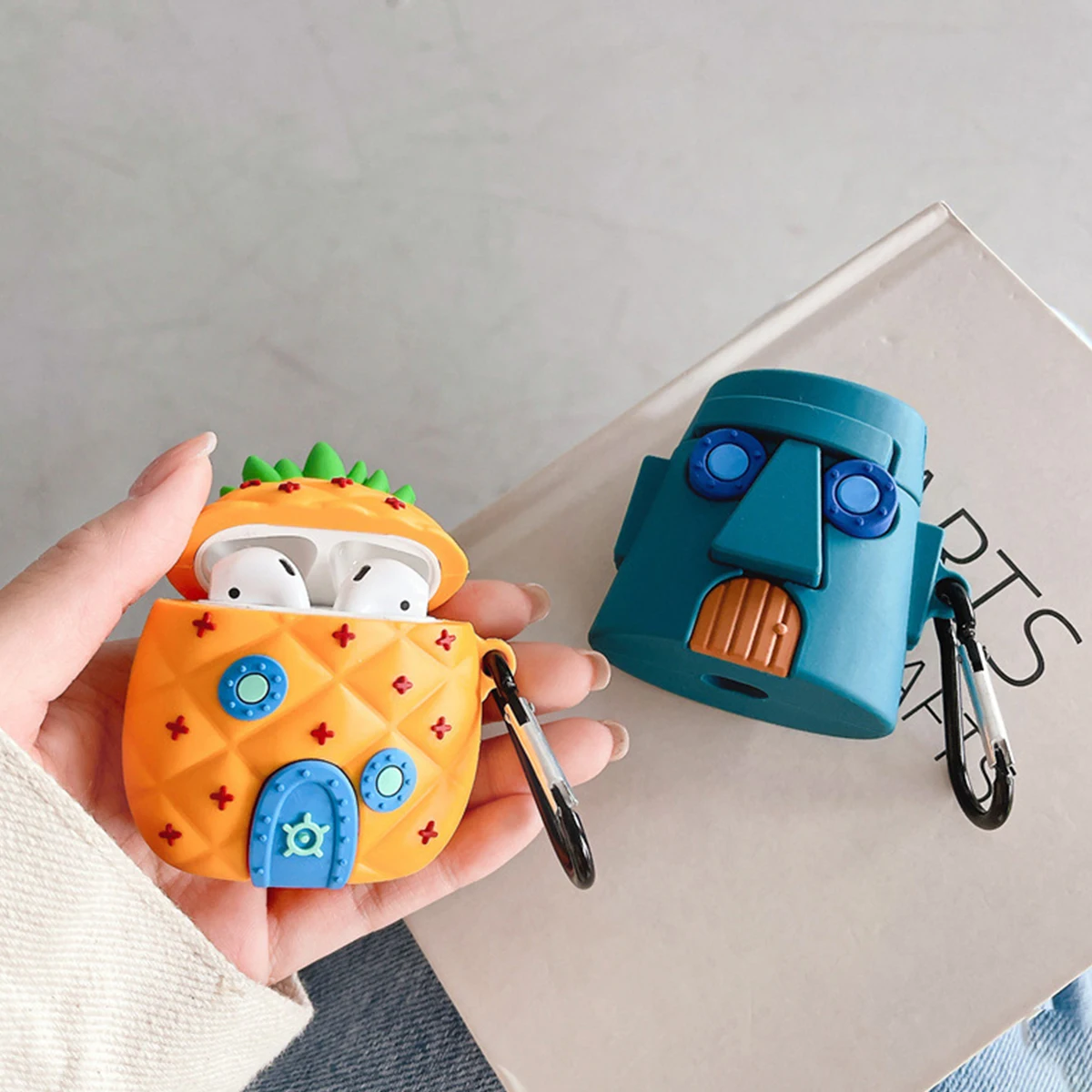 Funda de silicona de dibujos animados para hombre de madera de piña para Apple Airpods 3 2 1 Pro con llavero, caja de cubierta suave de carga inalámbrica - imagen 2