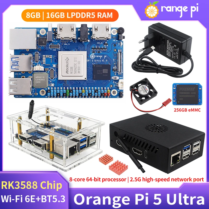 Orange Pi 5 Ultra 8GB 16GB RAM LPDDR5 Ram Rockchip RK3588 Placa de desarrollo WiFi 6E + BT5.3 M2 ranura 2,5G LAN OPi5 Ultra Mini PC