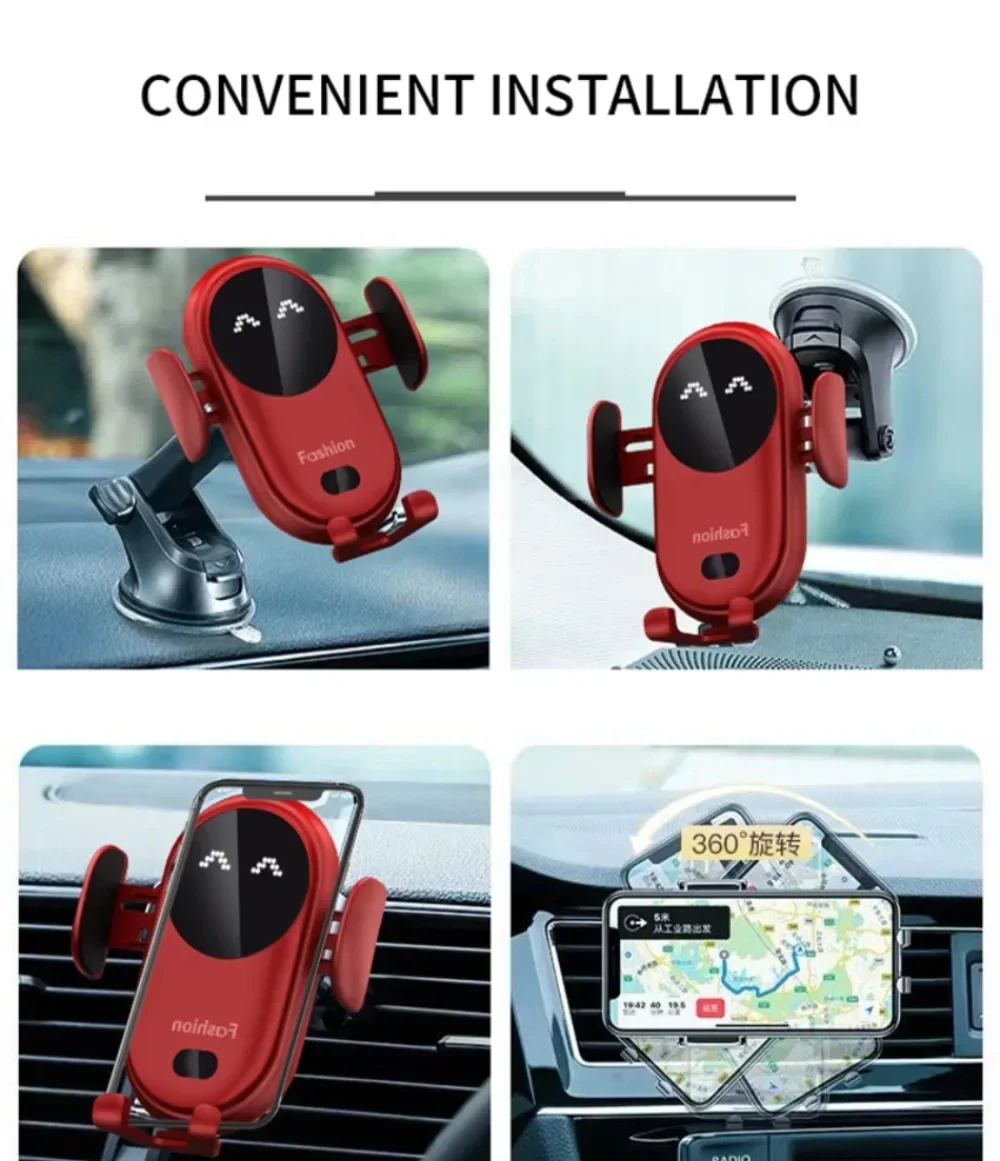 Cargador inalámbrico rápido de 30W para coche, soporte para salida de aire, soporte para teléfono de coche, cargador de carga inalámbrico infrarrojo inteligente giratorio - imagen 5