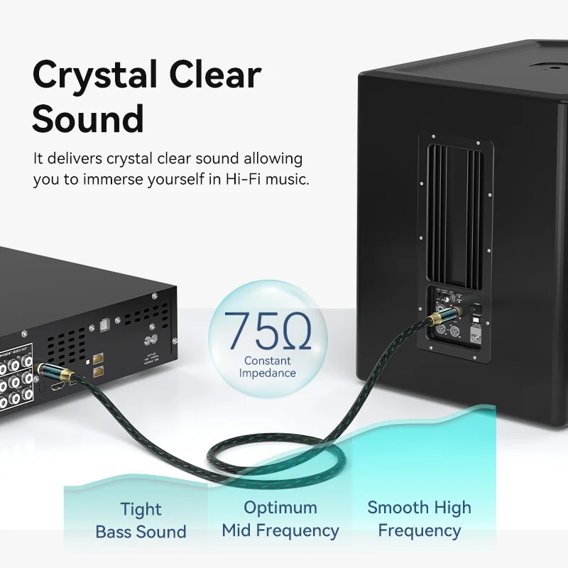 Vention-Cable de Audio Coaxial Hi-Fi 4N, Cable de Audio Coaxial RCA trenzado de algodón plateado macho a macho para altavoz amplificador de TV - imagen 3