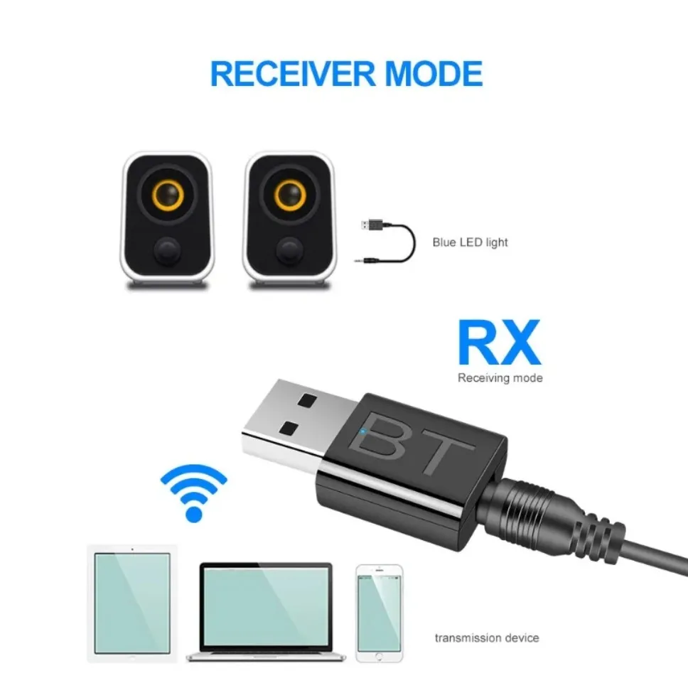 Adaptador receptor y transmisor USB Bluetooth 5,0, adaptador de Audio inalámbrico Bluetooth AUX de 3,5mm para TV, PC, auriculares, hogar y coche - imagen 4