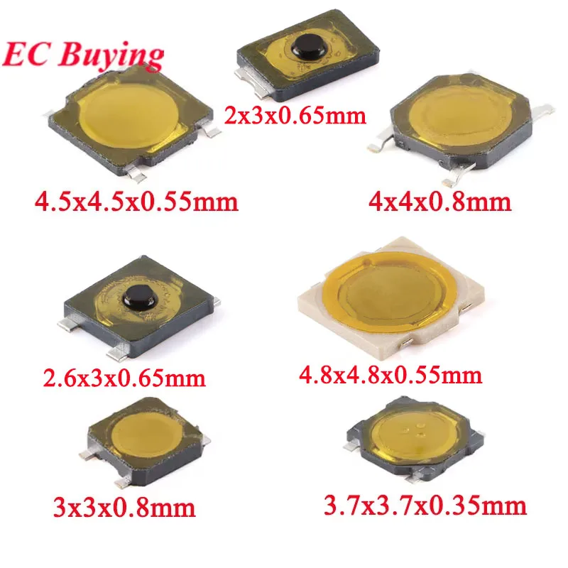 10-100 Uds interruptor de botón de membrana impermeable 4,8*4,8*0,55 3,7*3,7*0,35 3*3*0,8 4,5*4,5*0,55 4*4*0,8 2,6*3x0,65 parche Micro táctil