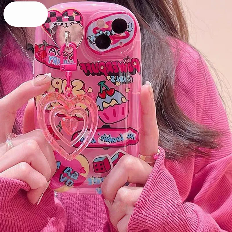 Graffiti amor corazón 3D colgante caso para iPhone 14 13 15 Pro Max 11 12 Mini 14 Plus XS Max XR X 7 6 6S 8 Plus SE TPU cubierta de teléfono