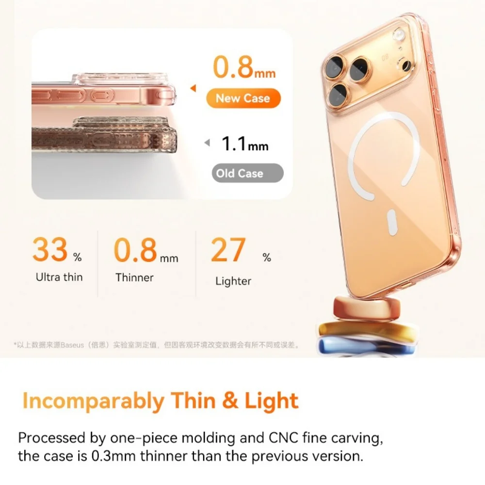 Baseus para iPhone 17 Pro Max funda magnética delgada carga inalámbrica magnética para Magsafe funda transparente antiamarillamiento - imagen 5