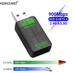 Adaptador WiFi 6 con Bluetooth 5.4, doble banda y 900 Mbps
