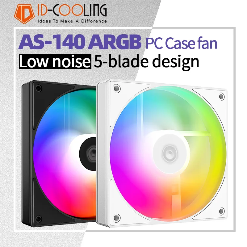 ID Cooling AS-140 14cm ventilador con cubierta de PC 300-1800rpm compatible con placa base 12V 4Pin PWM 5V 3Pin ARGB sincronización chasis ventilador de agua