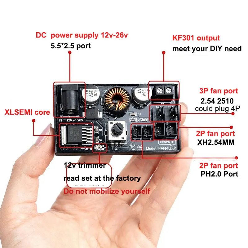 Angitu 5,5*2,5 regulador de voltaje CC controlador de velocidad Hub de alta potencia 2/3/4P ventilador Control de velocidad de refrigeración DIY ajuste de temperatura KD01 - imagen 3