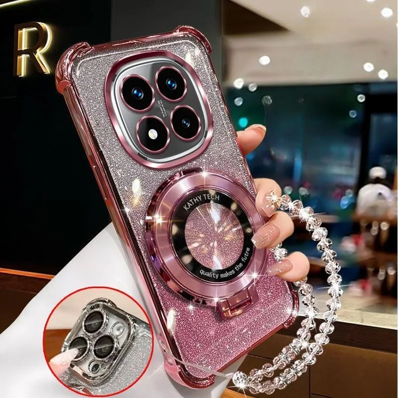 Funda de teléfono con soporte magnético de pulsera de cristal para iPhone X XS Max XR 7 8 6 6S Plus SE 2020 funda suave de silicona con purpurina a prueba de golpes - imagen 3