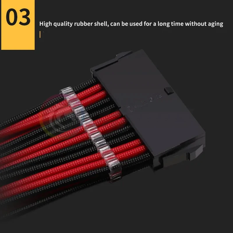 Barrow-Cable de extensión PSU para PC, fuente de alimentación de 24 Pines, ATX / GPU 6 + 2 pines/CPU 4 + 4 pines, 18awg, negro-blanco, negro-rojo, mezcla de colores - imagen 4