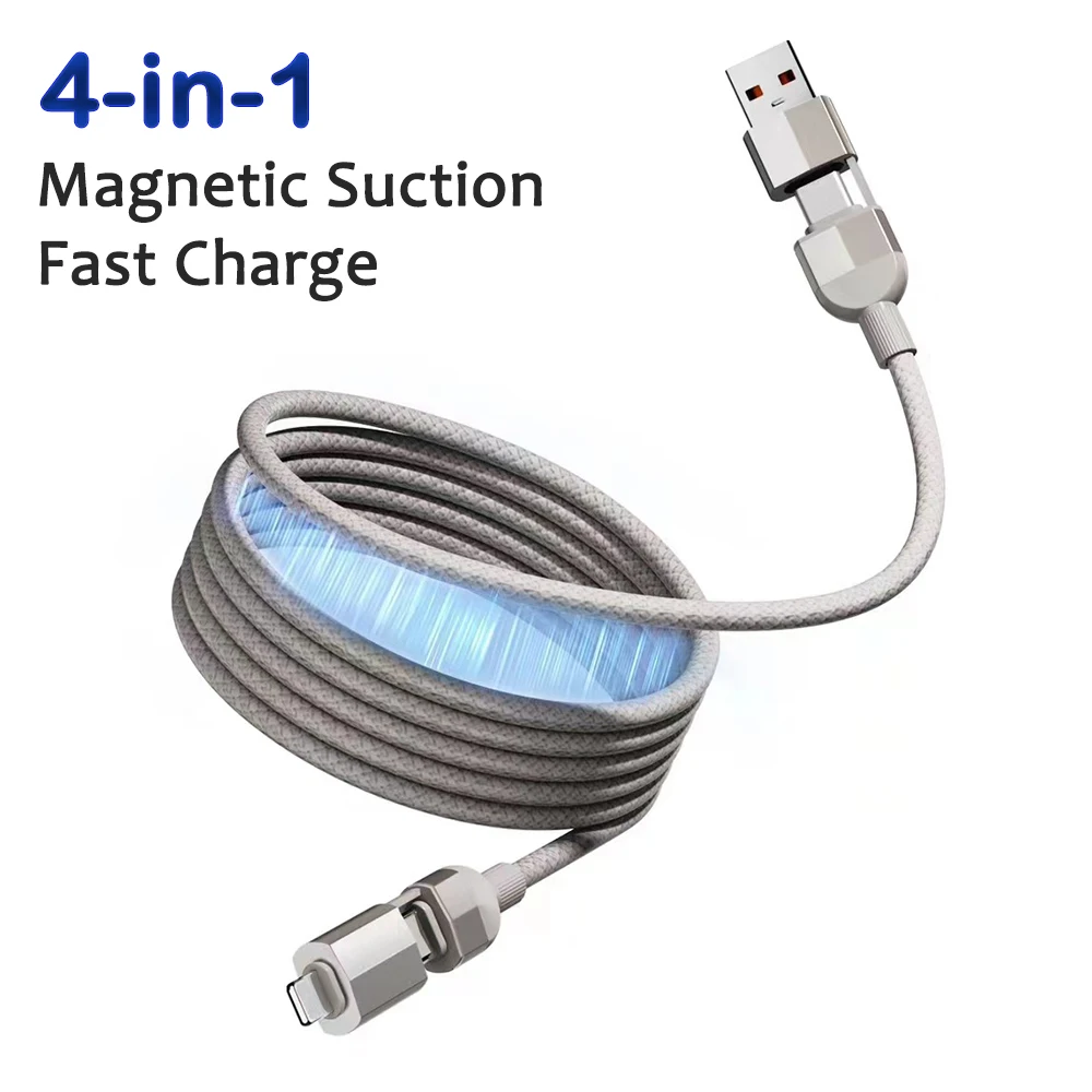 Cable de carga rápida magnética PD100w 4 en 1, Cable trenzado USB C, Cable de carga retráctil antienredos para IPhone, portátil, cargador de coche - imagen 5