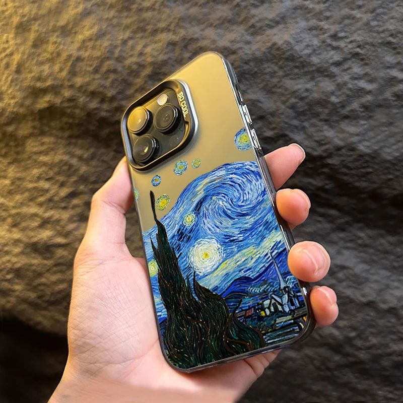 Van Gogh pintura al óleo galvanizada plata IMD funda de teléfono para iPhone 11 12 13 14 15 16 Pro Max 7 Plus X XR cubierta trasera a prueba de golpes - imagen 4