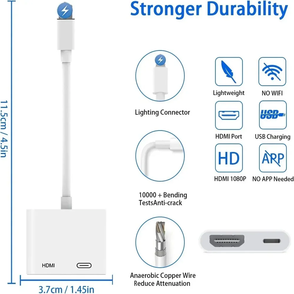 Adaptador Compatible con Lightning a HDMI, Cable de proyección HD 1080P, convertidor de vídeo, conector de pantalla de sincronización de Audio - imagen 3