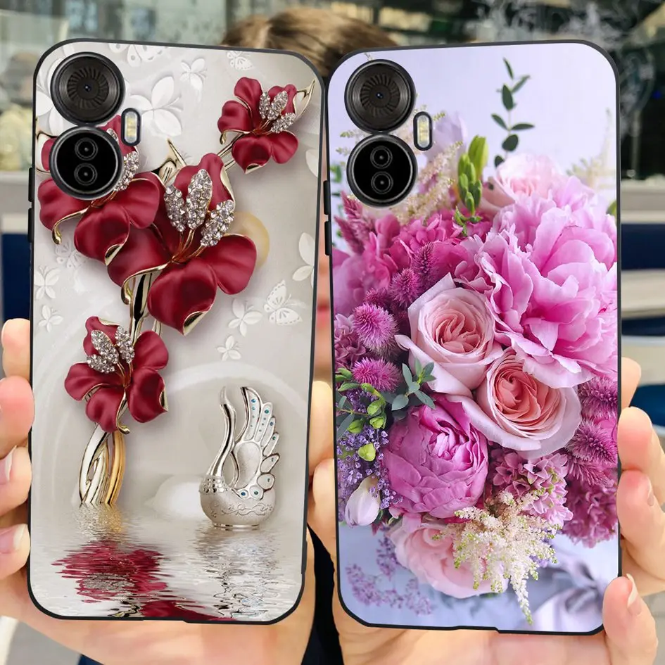 Funda Silicona ITEL Vision 5 Plus – Diseño Flores Negras Compatibilidad - imagen 2