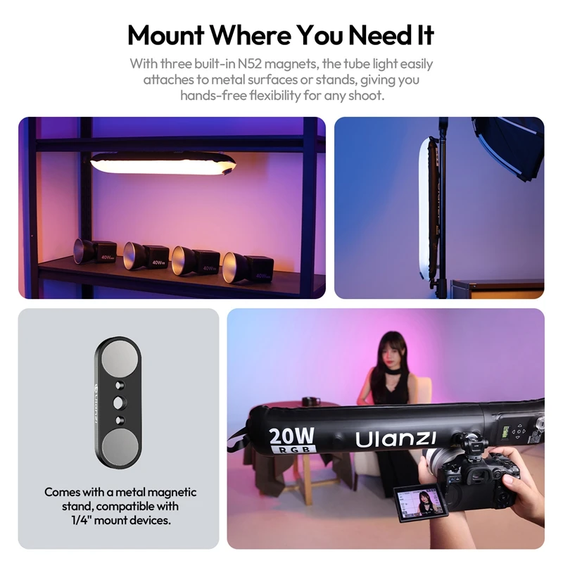 Ulanzi UA20C 20W RGB tubo de aire magnético luz 1800-10000K RGB completo tubo de aire portátil para fotografía de transmisión en vivo - imagen 5