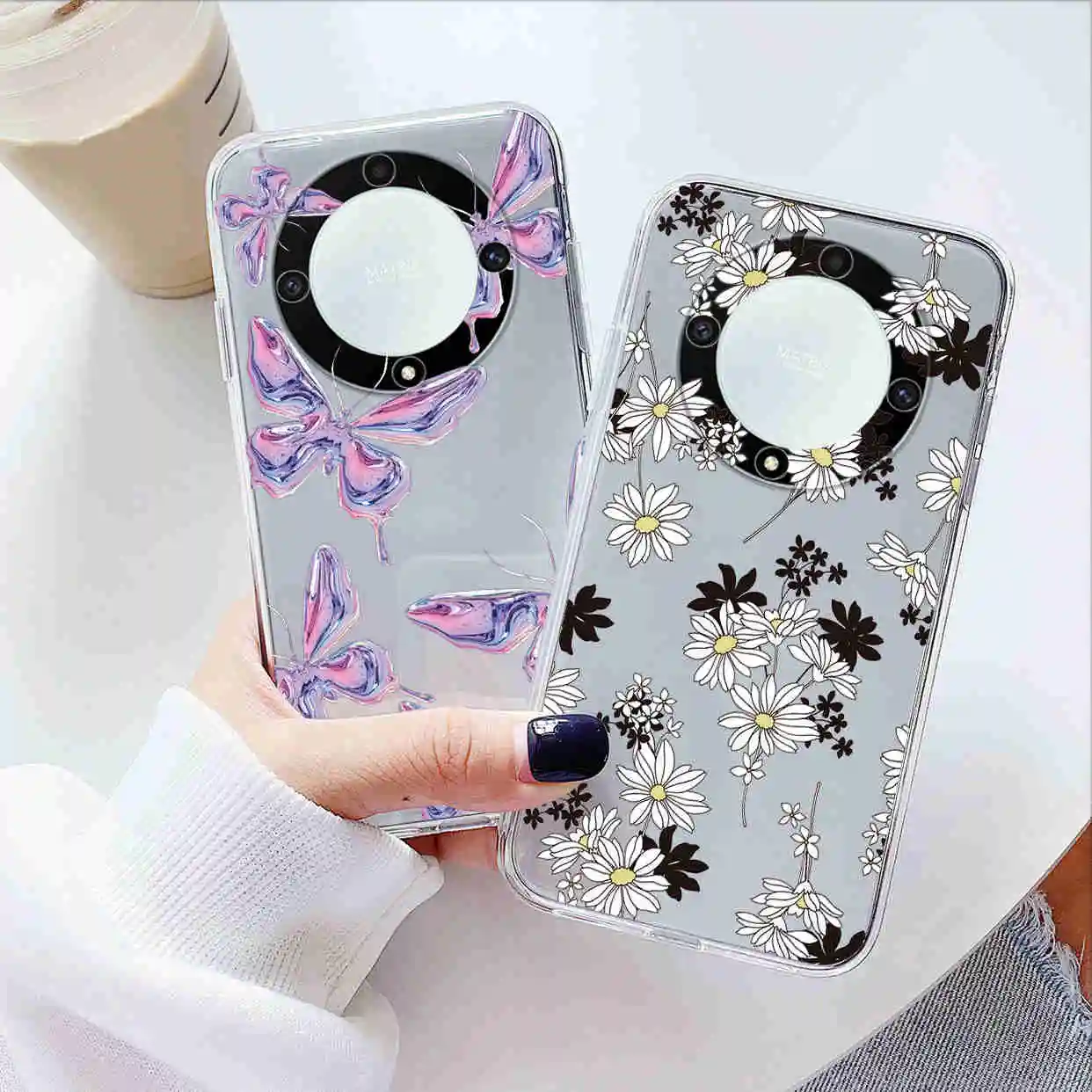 Para Honor 200 400 Pro Lite X9c X9a X9b X8a X8b X8c X7b X7a X6a X6b X6c funda de teléfono mariposa aceite flor bolsas transparentes cubierta de silicona - imagen 2