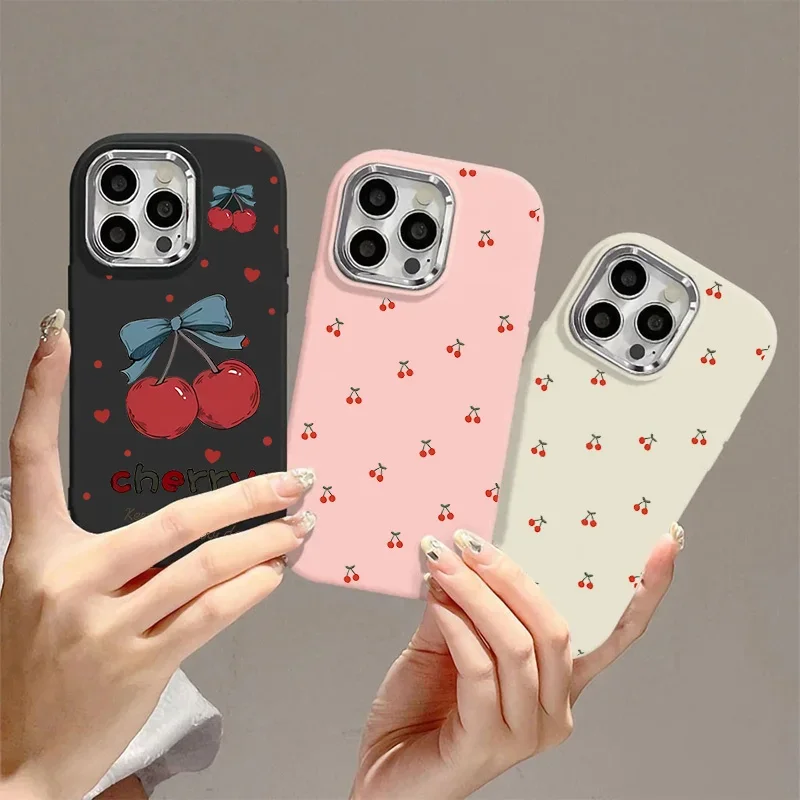 Funda para Realme C53 C63 C67 C51 C55 C35 C20 C11 C2021 C21Y C25Y 8 9 12 11 12 13 Pro Plus 5G lindo lazo de cereza cubierta de lente de lujo - imagen 2