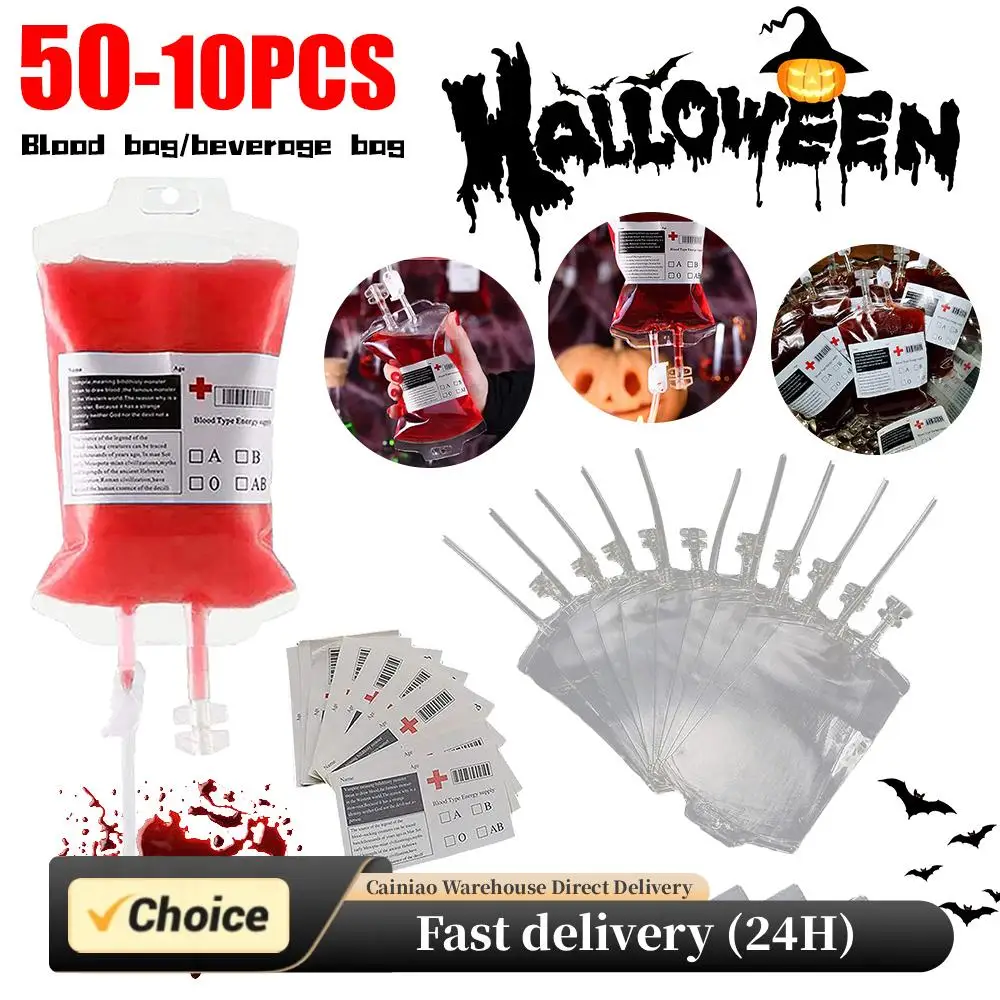 Bolsas de sangre para Halloween, bolsa para beber jugo de Alcohol, decoración para fiesta de cumpleaños, suministros de Cosplay de vampiro, accesorios de terror