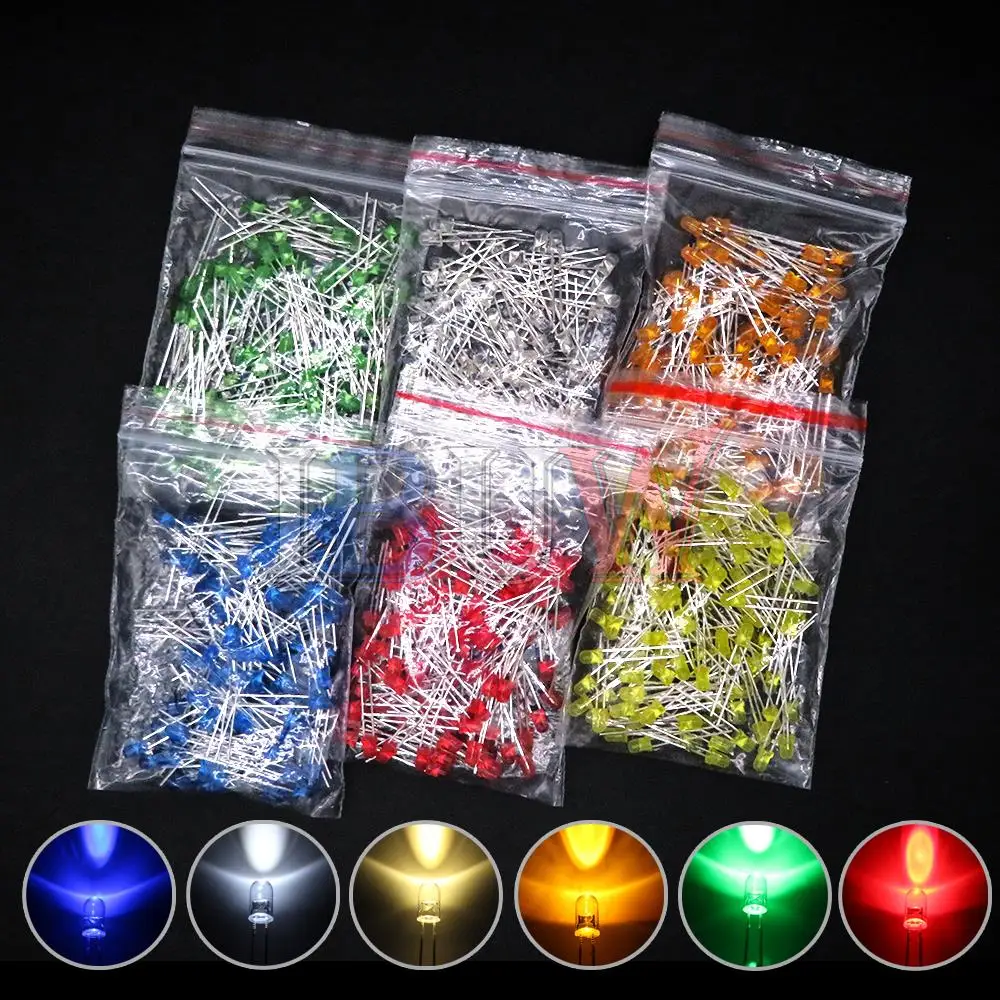 100 unids/lote 3mm diodo LED F3 Kit surtido ibuw blanco verde rojo azul amarillo naranja rosa púrpura blanco cálido DIY diodo emisor de luz