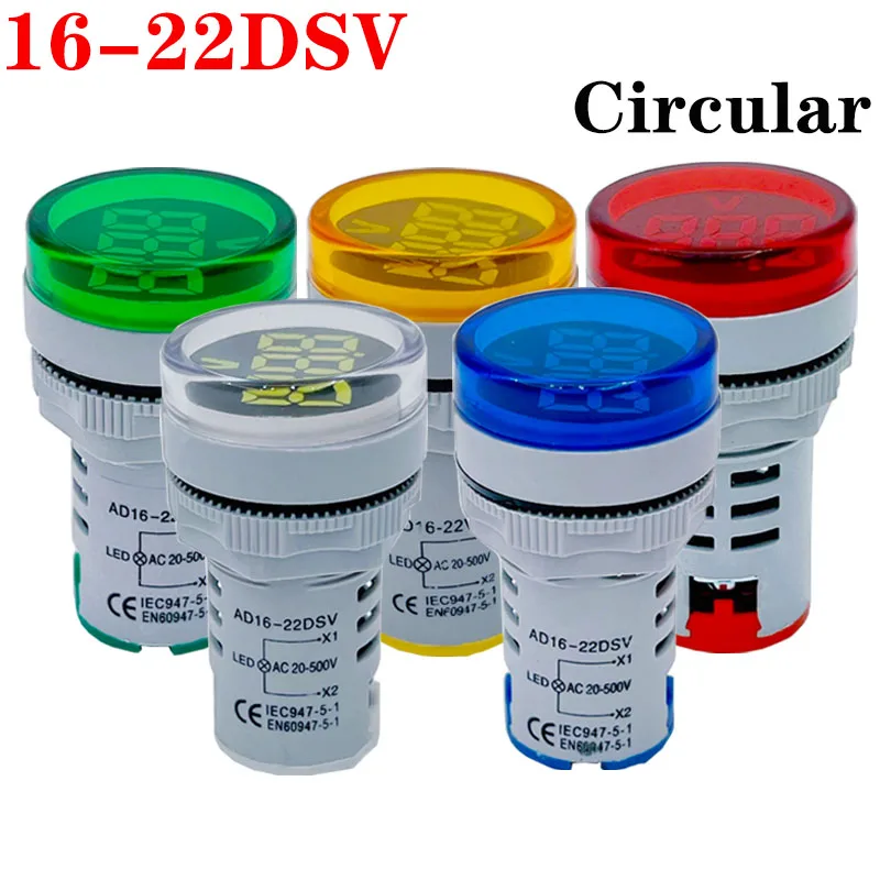 Mini voltímetro Digital redondo de 22mm, medidor de voltaje de CA 12-500V, Monitor de potencia, indicador LED, pantalla de luz de lámpara piloto, bricolaje