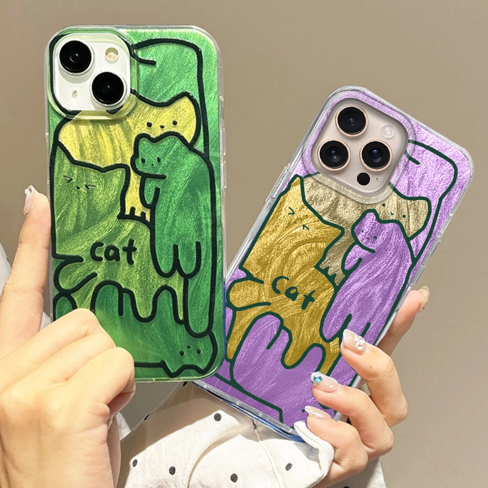 Fundas de teléfono con diseño de gato y grafiti de línea bonita para Apple iphone 16 15 14 7 Plus 13 Pro Max X XS XR 7 16e, funda trasera de silicona suave - imagen 4