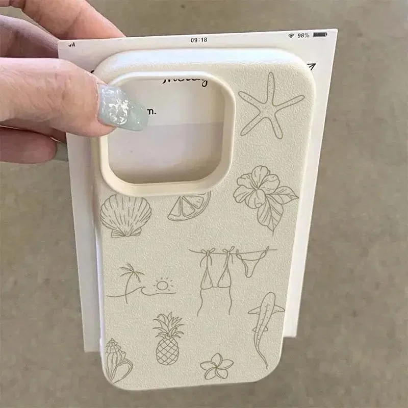 Funda de teléfono para IPhone 16e 11 12 13 14 15 16 Pro Max XS X XR 14 Plus líneas negras flores de hibisco patrones de frutas funda suave de TPU - imagen 3