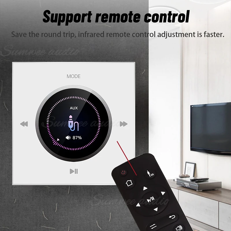 Amplificador de pared Bluetooth, Mini reproductor de música táctil con llave montada en la pared, Radio FM integrada, sistema de Audio inteligente para el hogar con altavoz de techo - imagen 4