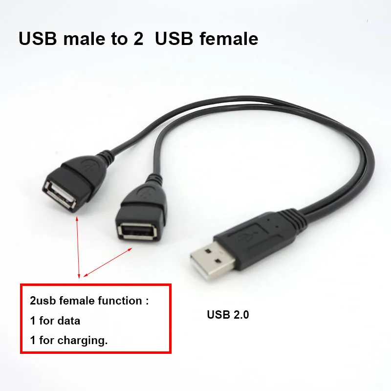Cable de extensión USB 2,0, adaptador de fuente de alimentación, convertidor, divisor, 30cm, 2,0 USD A 1 enchufe macho A 2 hembra - imagen 3