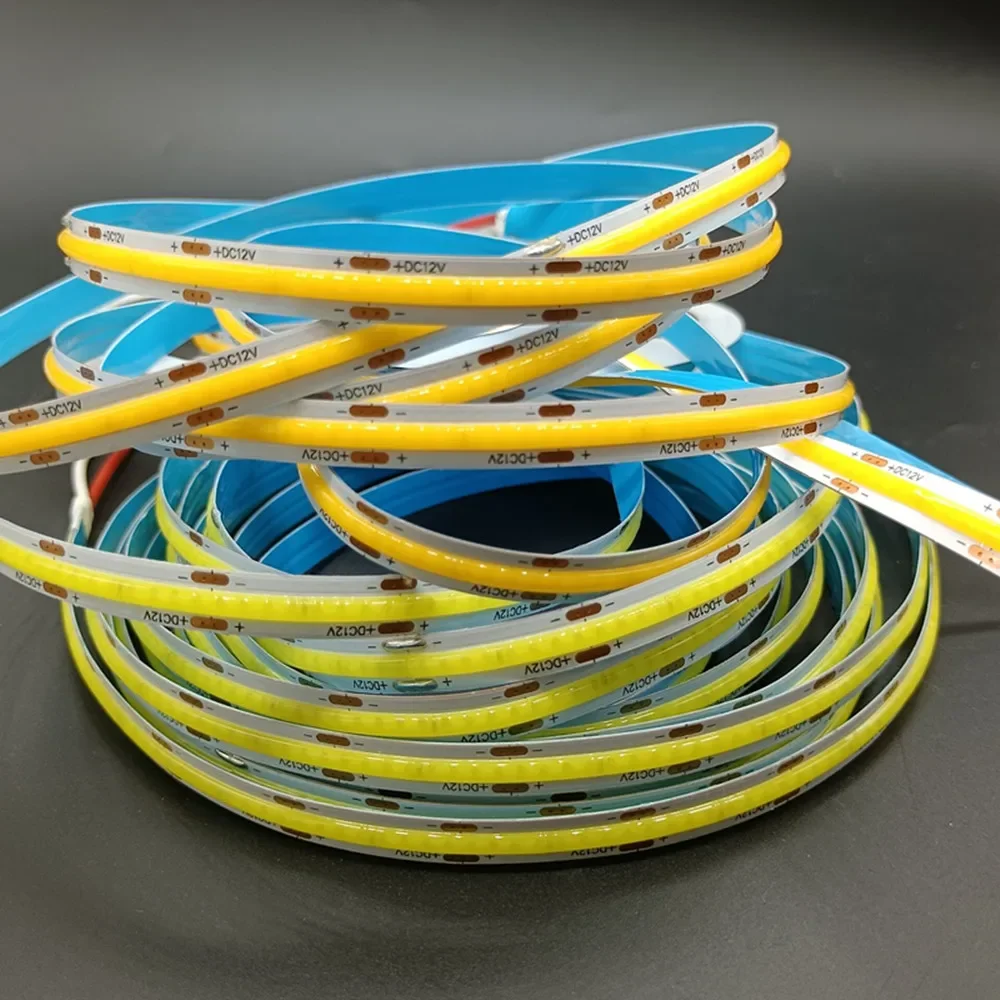 Tira de luces LED COB de 12V y 24V, 384 528 Chips/M, FOB Flexible de alta densidad, rojo, verde, azul, naturaleza cálida, luz lineal regulable blanca fría