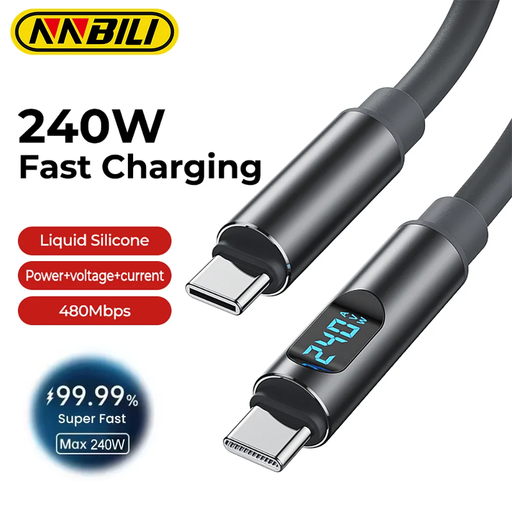 NNBILI-Cable USB tipo C a USB C de 240W, Cable de carga rápida PD de 100W para Macbook Pro, Xiaomi, Samsung, portátil, Cable USBC 1,2/1,8