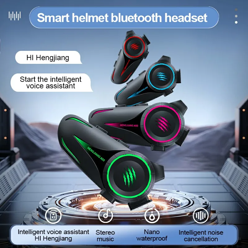 A50 casco de motocicleta auriculares estéreo Control de voz Bluetooth llamada manos libres IPX7 impermeable con luz ambiental tricolor - imagen 5