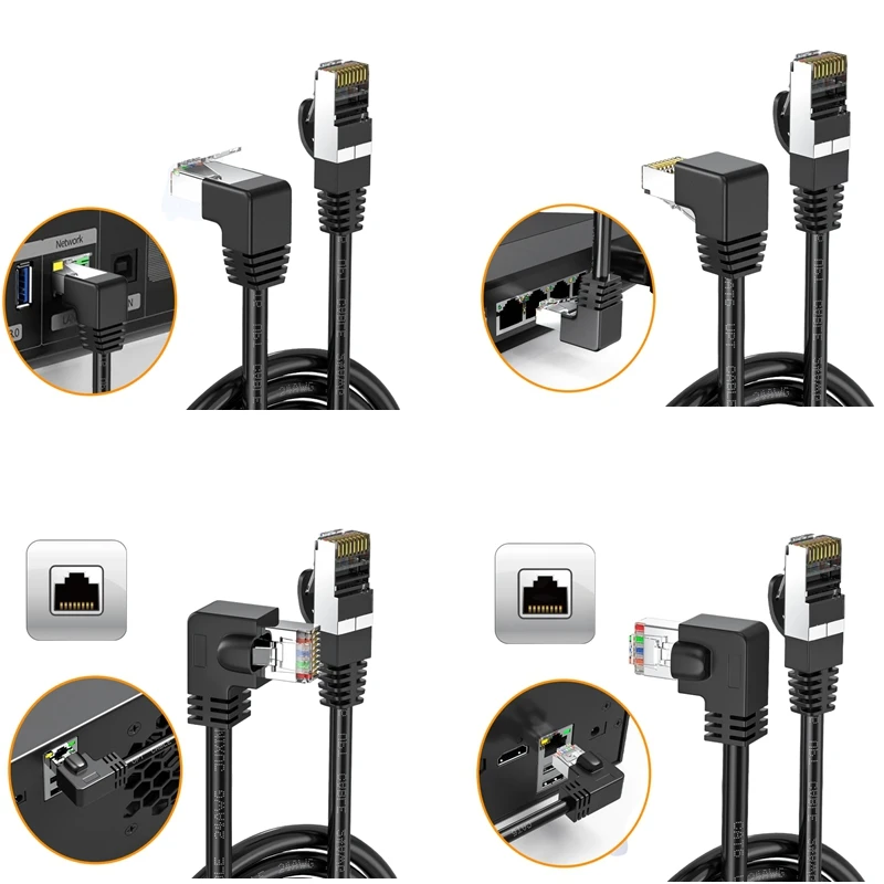 Cable RJ45 26AWG CAT6 UTP en ángulo lateral en forma de L RJ45 Cable de conexión en forma de Cable Ethernet CAT5 Cable Lan Gigabit CAT6 codo 1m 1,8m 3m