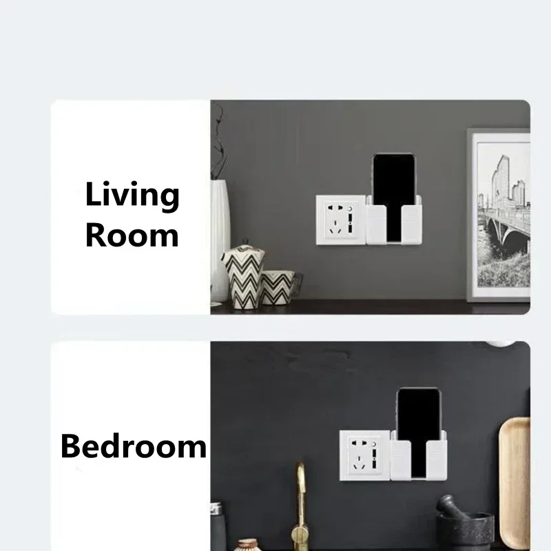 Soporte de pared para teléfono móvil, caja de almacenamiento de Control remoto, pegajosa, sin perforaciones, color blanco - imagen 4