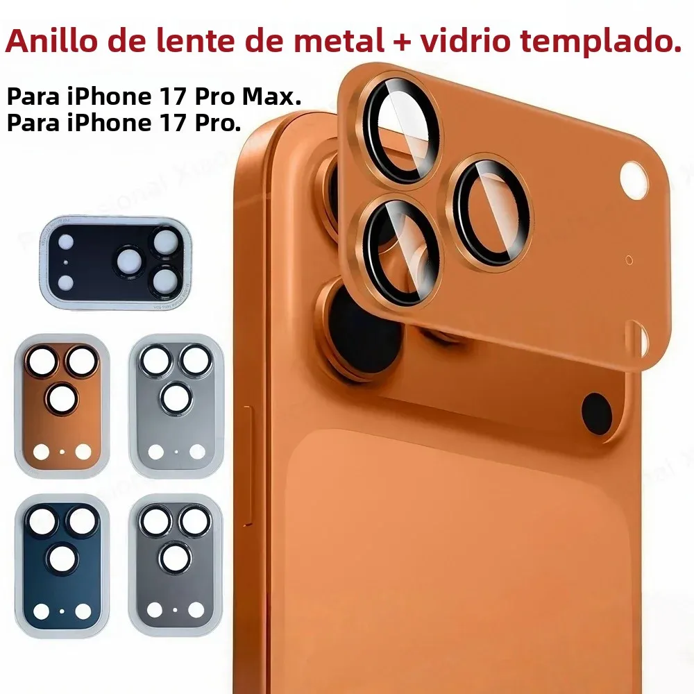 Protector de cámara de metal negro de aleación para iPhone 17/16/15/14 pro Max Air - Vidrio templado con tapa de anillo de lente - imagen 2
