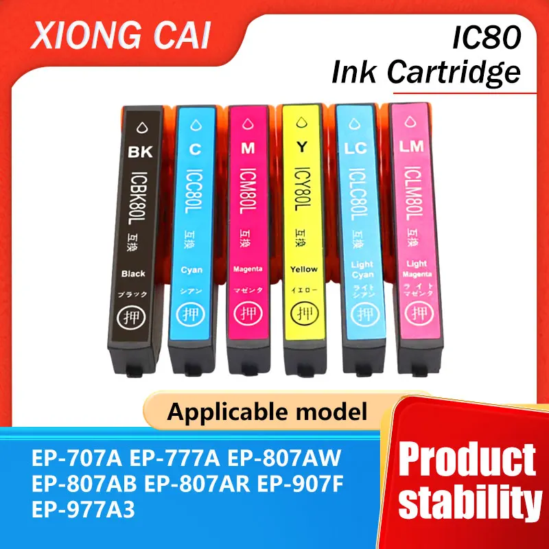 Cartucho de tinta IC80XL para Epson EcoTank 707A/807AW/977A3/907F/777A/708A - Tinta de repuesto XL de alto rendimiento