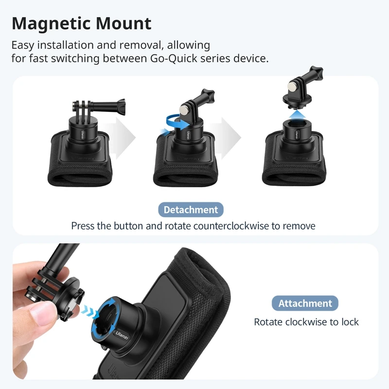 Ulanzi CO62 Go Quick II Magnetic Backpack Clip Mount for Action Mobile Phones Vertical & Horizontal Modes Quick Release Kit - imagen 4