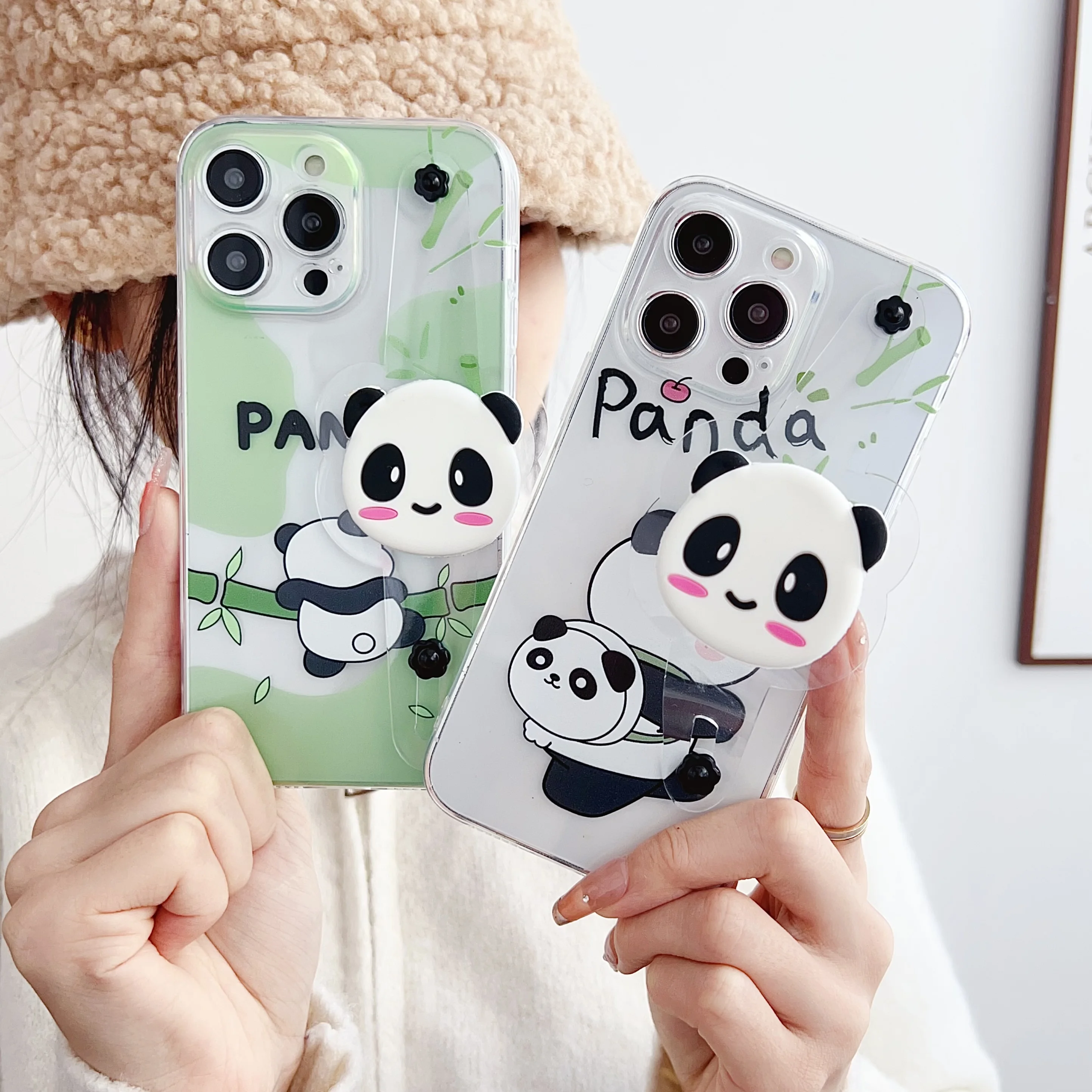 Para Samsung Galaxy A01 A11 A31 A41 A21s A20s A51 A71 A72 A12 A52 A32 A42 A02s A22 A03s funda de panda de bambú correa de muñeca