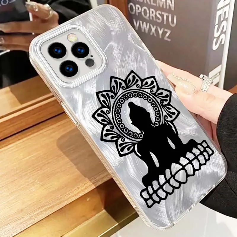 Funda con patrón de Buda artístico para Apple iPhone 16 16E 15 14 13 12 11 8 XS X Pro Max, funda de teléfono con textura de plumas - imagen 4
