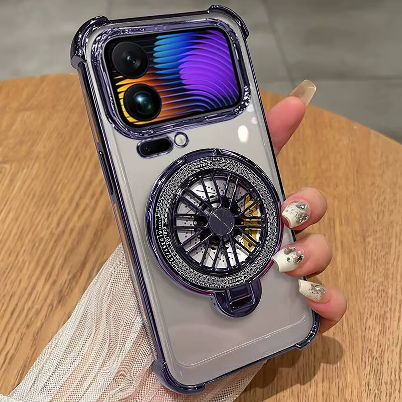 Para Xiaomi 17 Pro Max soporte giroscópico chapado funda de silicona a prueba de golpes para mi17 pro cubierta trasera soporte magnético - imagen 3