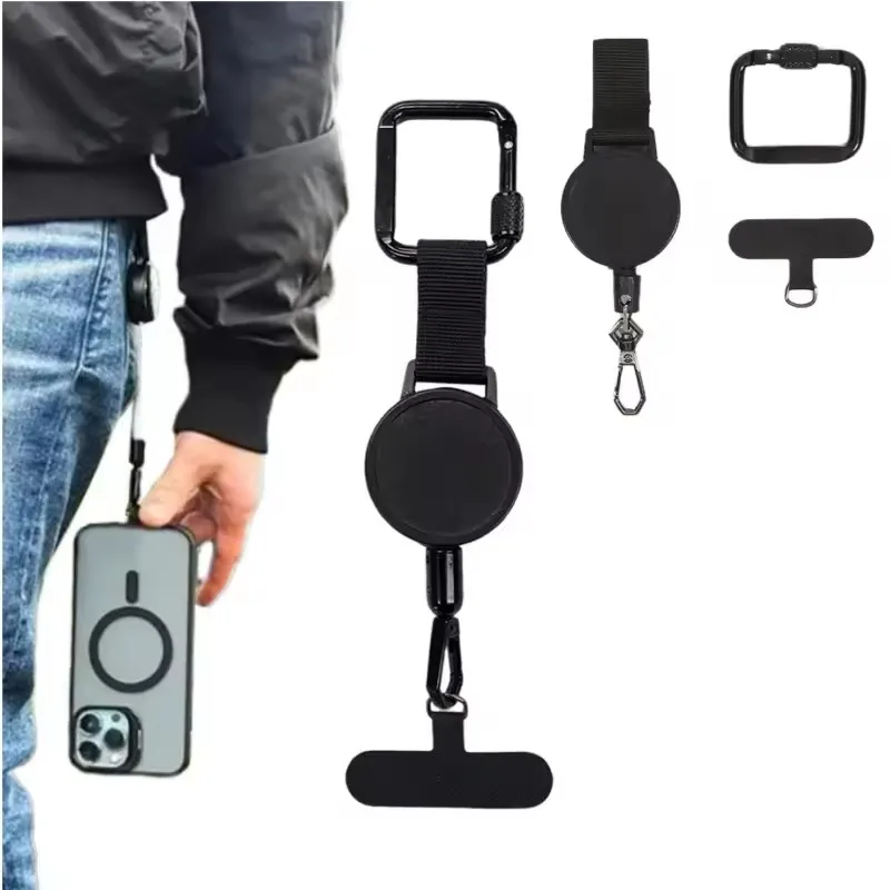 Correa antirrobo para teléfono, cordón retráctil para teléfono, correa para pestaña para teléfono móvil con mosquetón, arnés anticaída para senderismo al aire libre