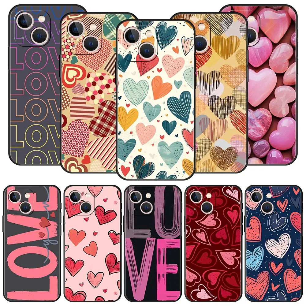 Funda de teléfono colorida con forma de corazón de amor para iPhone 16 13 15 14 12 11 Pro MAX XR X SE XS 7 8 Plus, funda suave de TPU