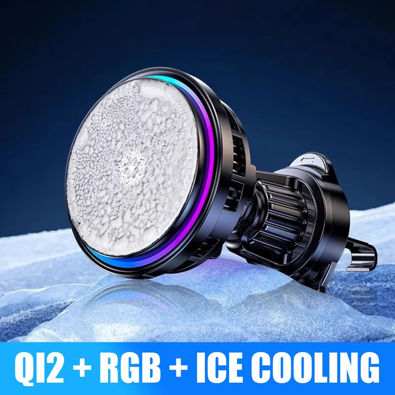 Radiador de carga rápida inalámbrico magnético, cargador de coche, soporte para teléfono QI2, refrigeración por hielo, vidrio templado RGB para Magsafe iPhone 12-16 - imagen 2